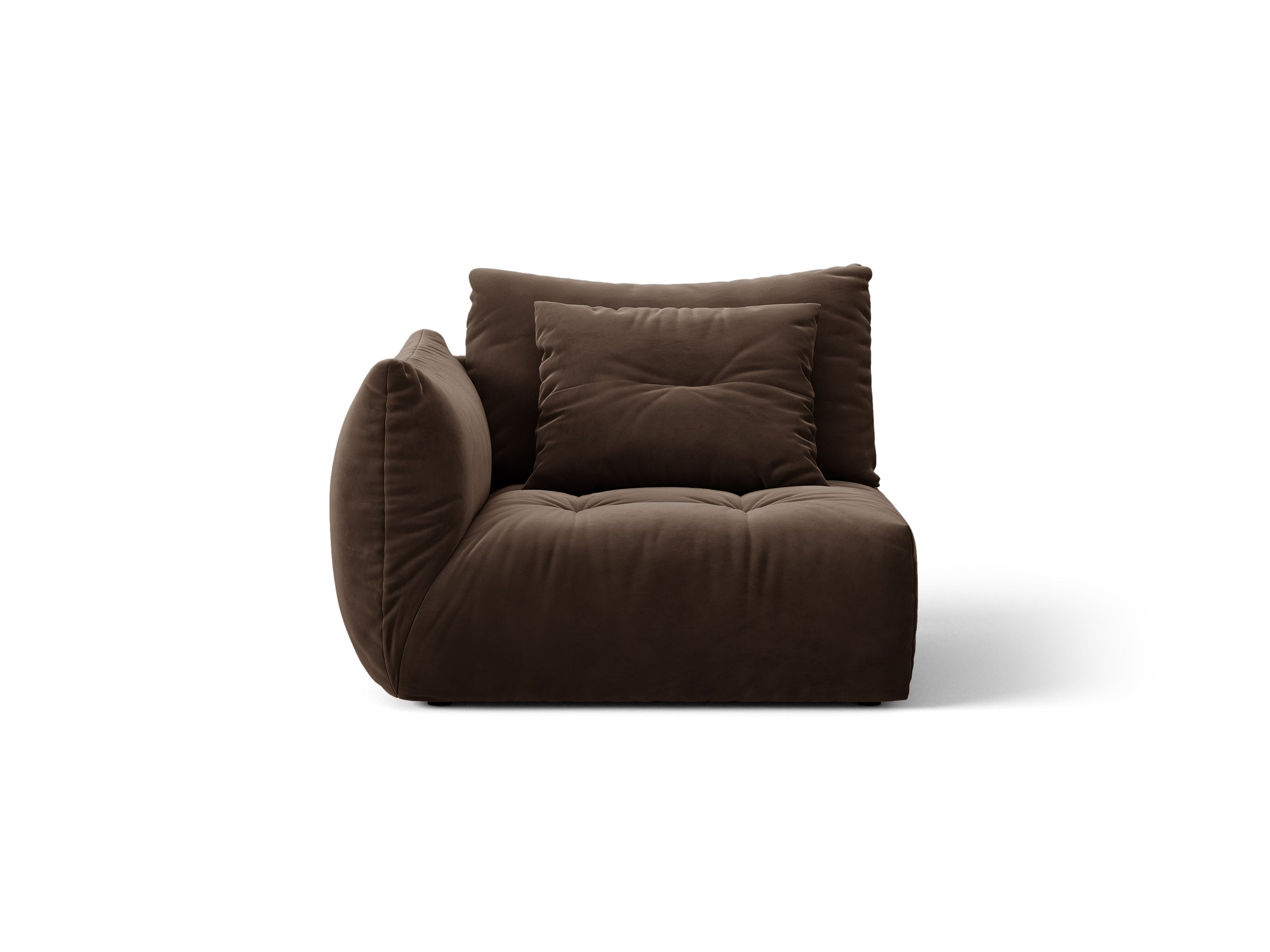 Micadoni Bloom modul sedačky s podrúčkou 116 × 107 cm - Zamat Bluvel (Blu48) - Tmavohnedá - Ľavé prevedenie