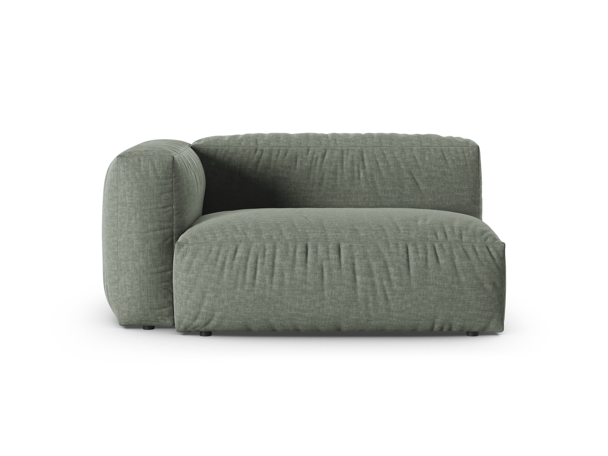 Micadoni Martina dvojmiestny modul sedačky s podrúčkou - Štrukturovaná látka Boston (Bowagreen) - Machovozelená - Nohy: Čierny plast - Ľavé prevedenie - Variant 90 cm
