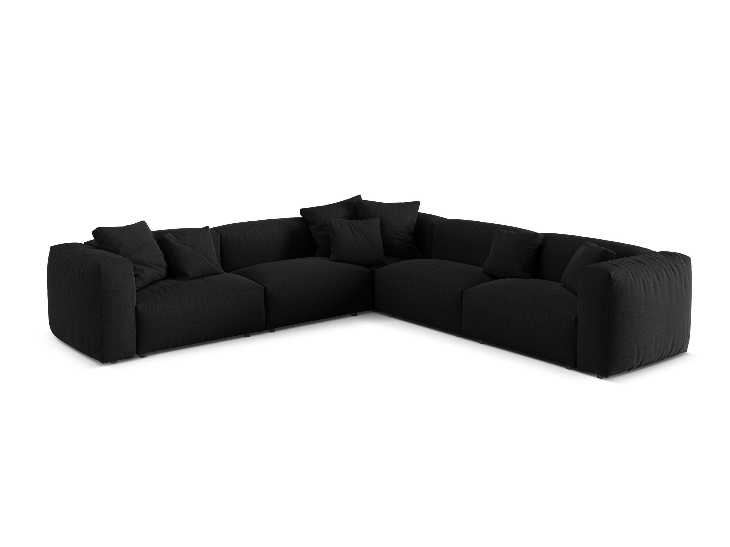 Micadoni Martina symetrická rohová sedačka - Štrukturovaná látka Boston (Boblack) - Čierna - Nohy: Čierny plast - Variant 76 cm