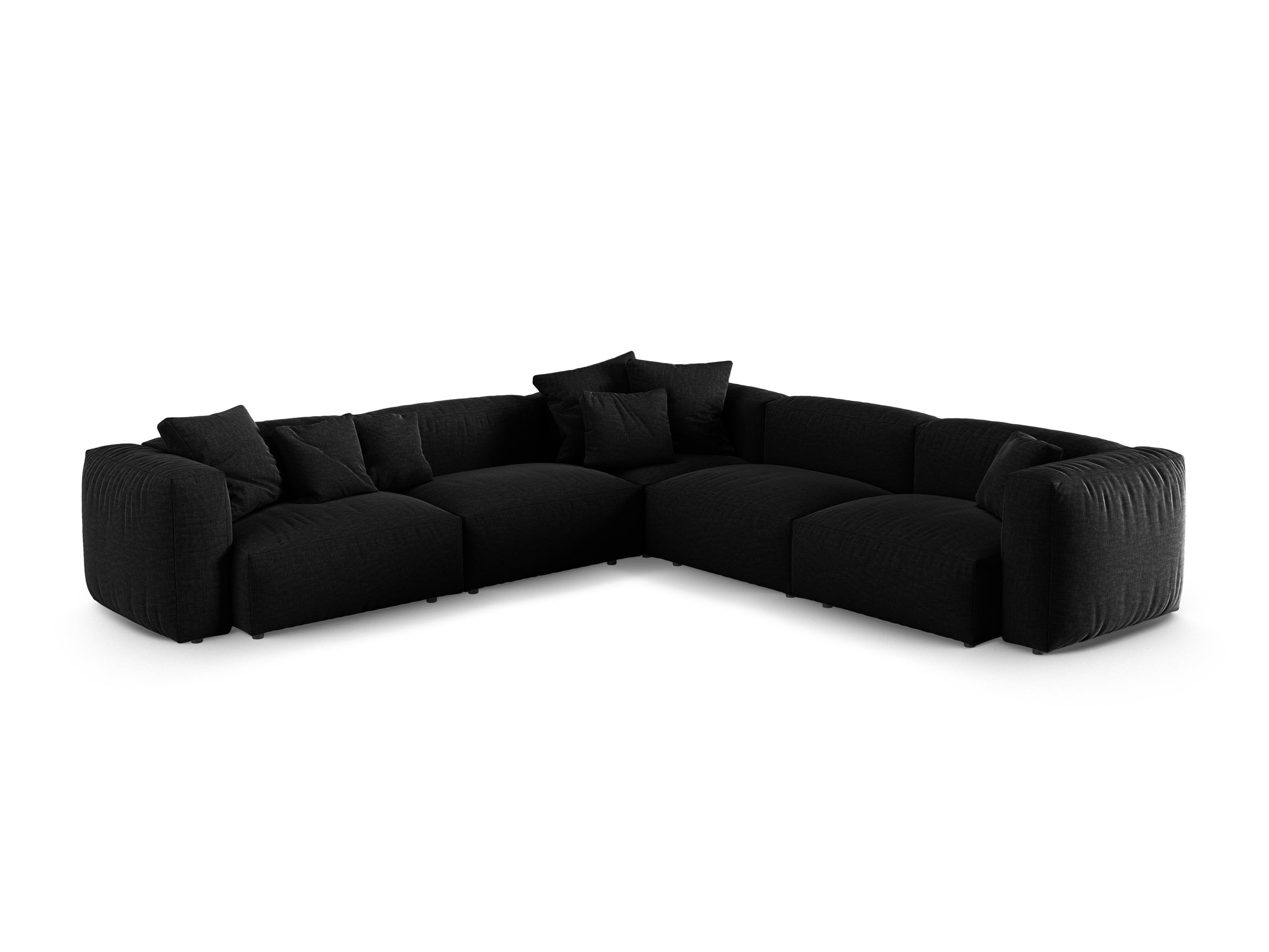 Micadoni Martina symetrická rohová sedačka - Štrukturovaná látka Boston (Boblack) - Čierna - Nohy: Čierny plast - Variant 90 cm