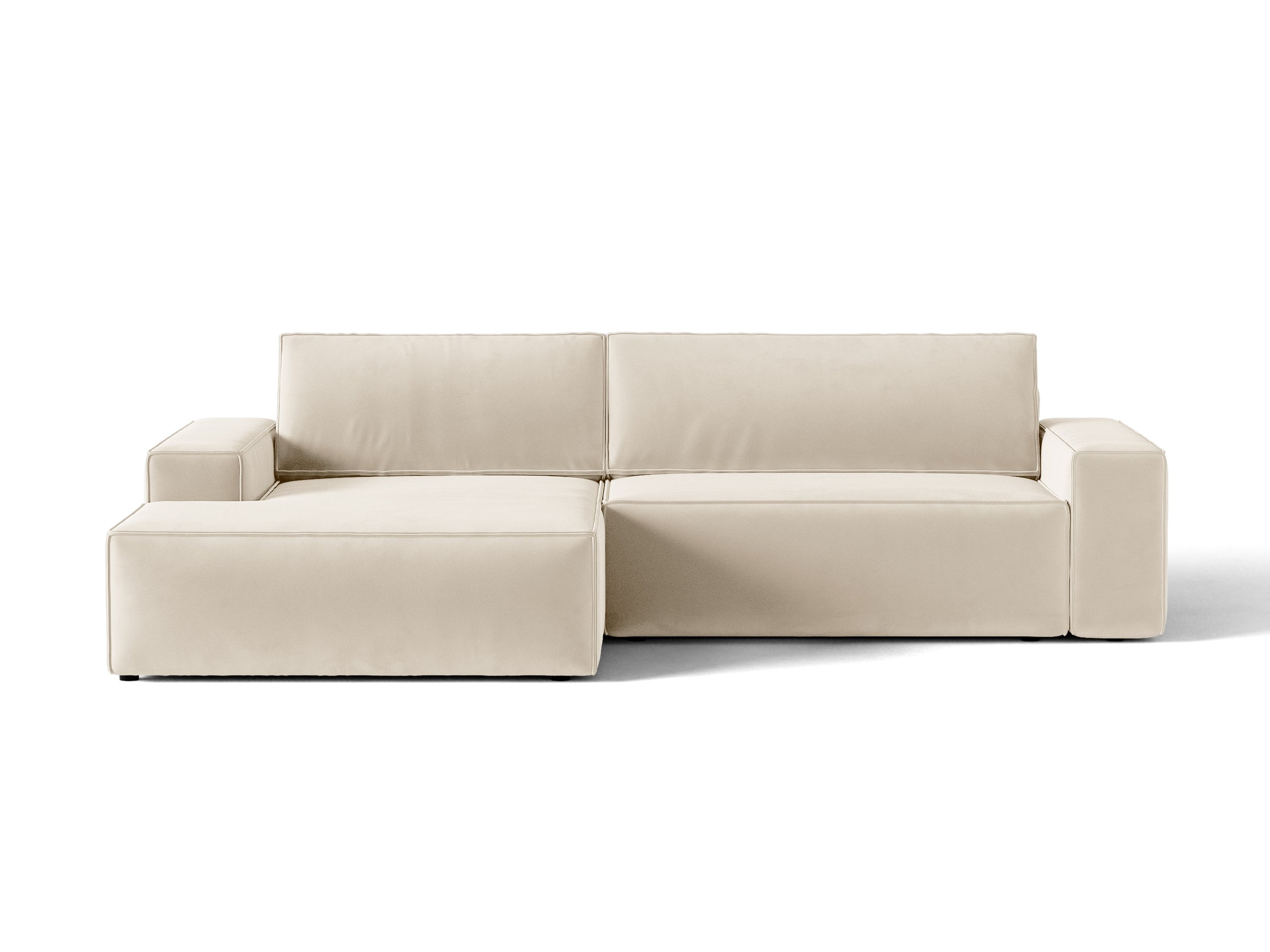 Micadoni Jodie rozkladacia rohová sedačka 246 × 151 cm - Zamat Bluvel (Blu22) - Svetlobéžová - Ľavé prevedenie