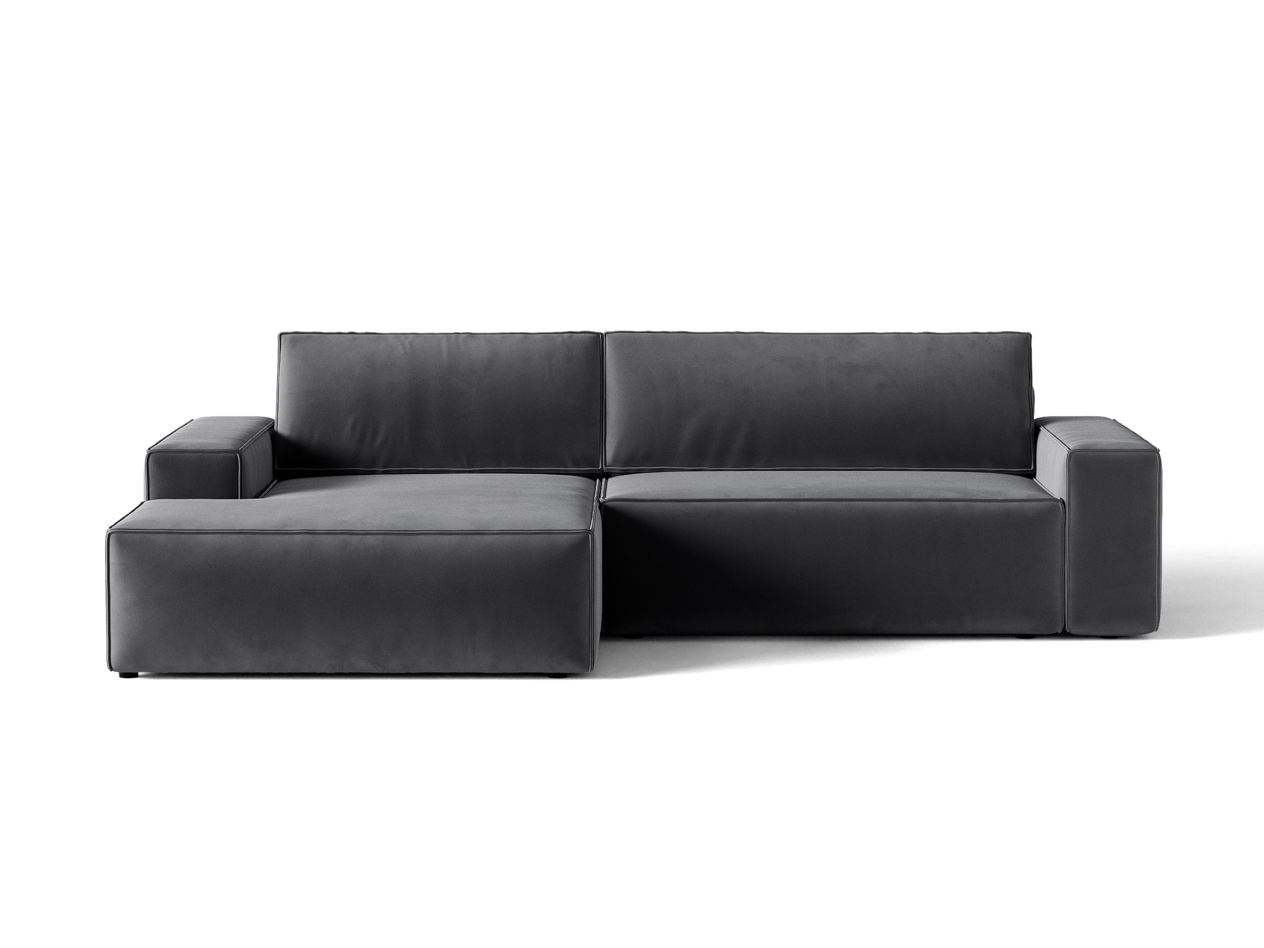 Micadoni Jodie rozkladacia rohová sedačka 246 × 151 cm - Zamat Bluvel (Blu14) - Sivá - Ľavé prevedenie