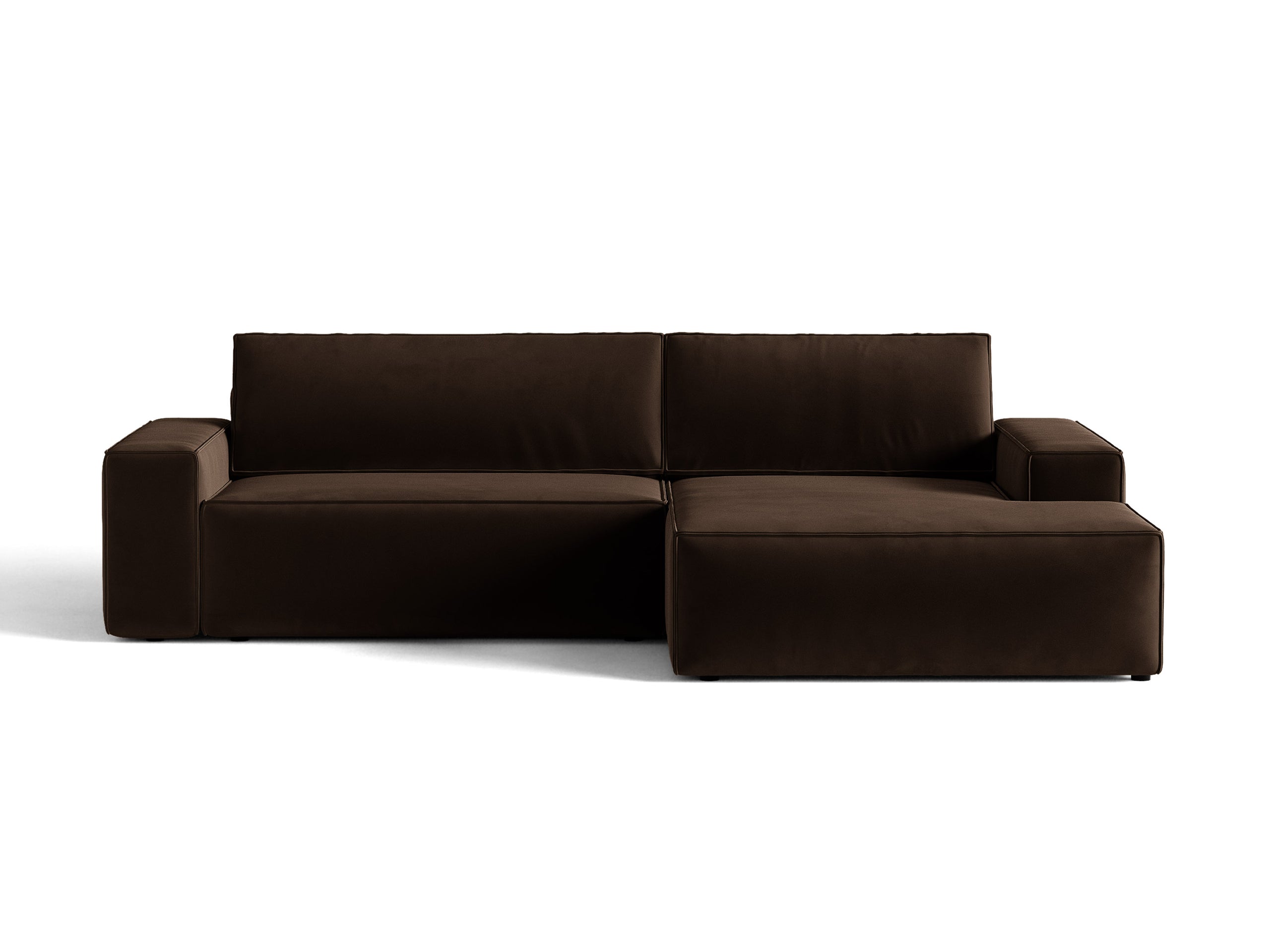 Micadoni Jodie rozkladacia rohová sedačka 246 × 151 cm - Zamat Bluvel (Blu48) - Tmavohnedá - Pravé prevedenie