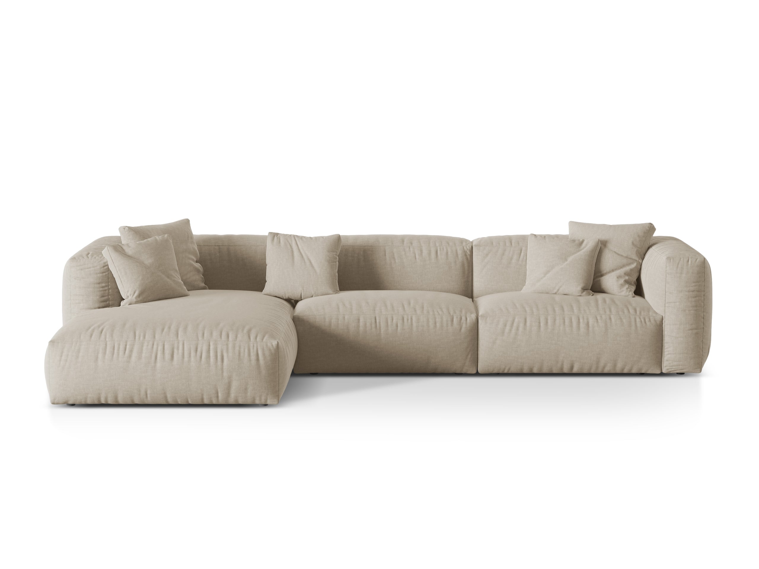 Micadoni Martina rohová sedačka 330 × 176 cm - Štrukturovaná látka Boston (Botoffee) - Svetlobéžová - Nohy: Čierny plast - Ľavé prevedenie - Variant 76 cm