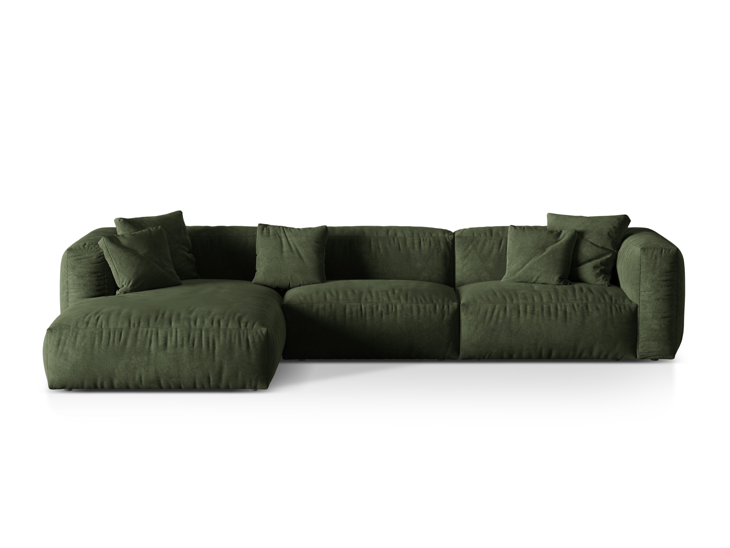 Micadoni Martina rohová sedačka 330 × 176 cm - Zamat Vogue (Vog11) - Zelená - Nohy: Čierny plast - Ľavé prevedenie - Variant 76 cm