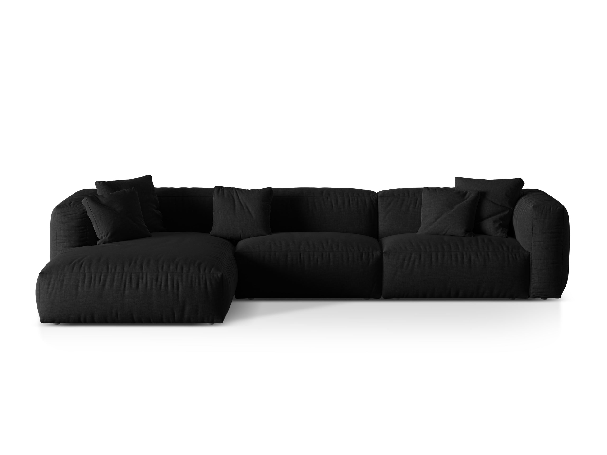Micadoni Martina rohová sedačka 330 × 176 cm - Štrukturovaná látka Boston (Boblack) - Čierna - Nohy: Čierny plast - Ľavé prevedenie - Variant 76 cm