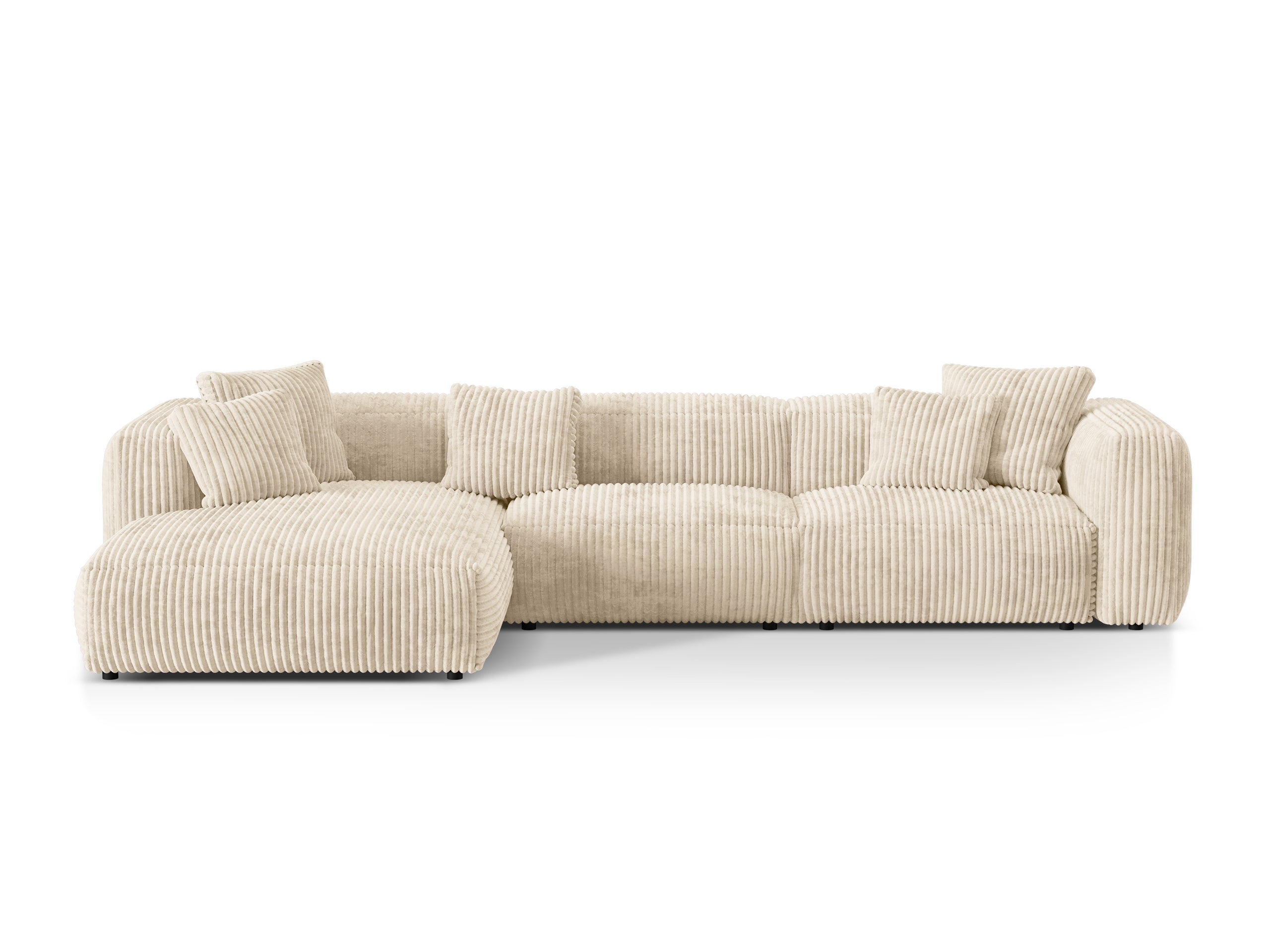 Micadoni Martina rohová sedačka 330 × 176 cm - Menčester Tilia (Til03) - Svetlobéžová - Nohy: Čierny plast - Ľavé prevedenie - Variant 76 cm