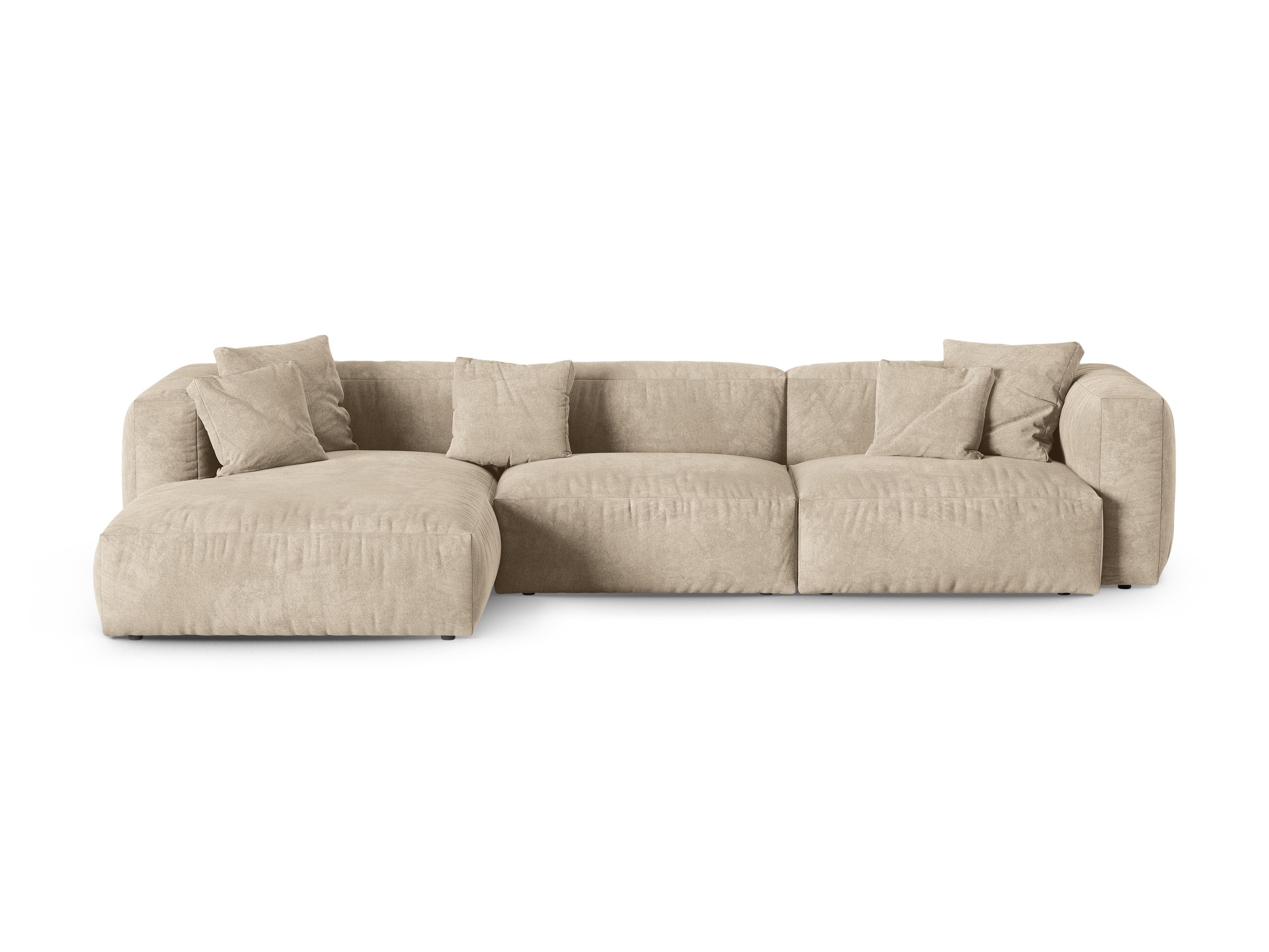 Micadoni Martina rohová sedačka 330 × 176 cm - Zamat Vogue (Vog1) - Svetlobéžová - Nohy: Čierny plast - Ľavé prevedenie - Variant 90 cm
