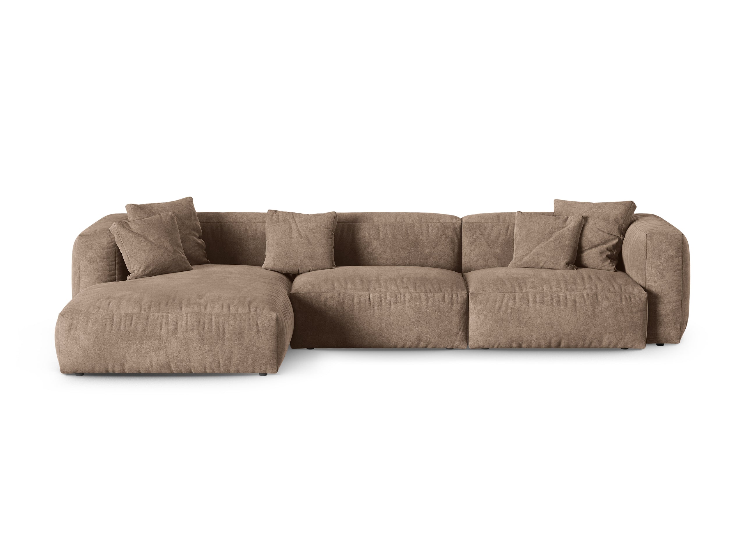 Micadoni Martina rohová sedačka 330 × 176 cm - Zamat Vogue (Vog3) - Tmavobéžová - Nohy: Čierny plast - Ľavé prevedenie - Variant 90 cm