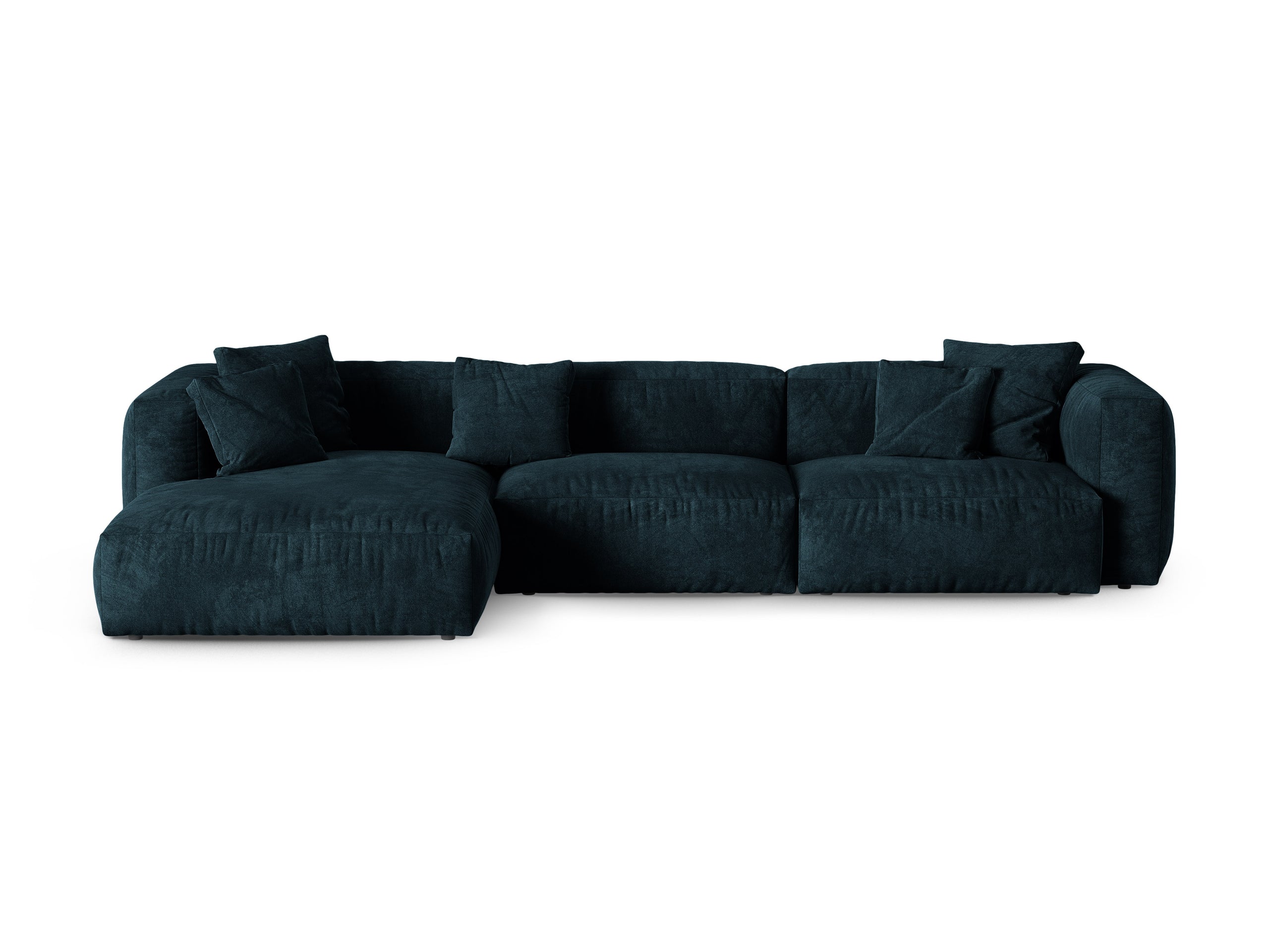 Micadoni Martina rohová sedačka 330 × 176 cm - Zamat Vogue (Vog13) - Tmavá petrolejová - Nohy: Čierny plast - Ľavé prevedenie - Variant 90 cm