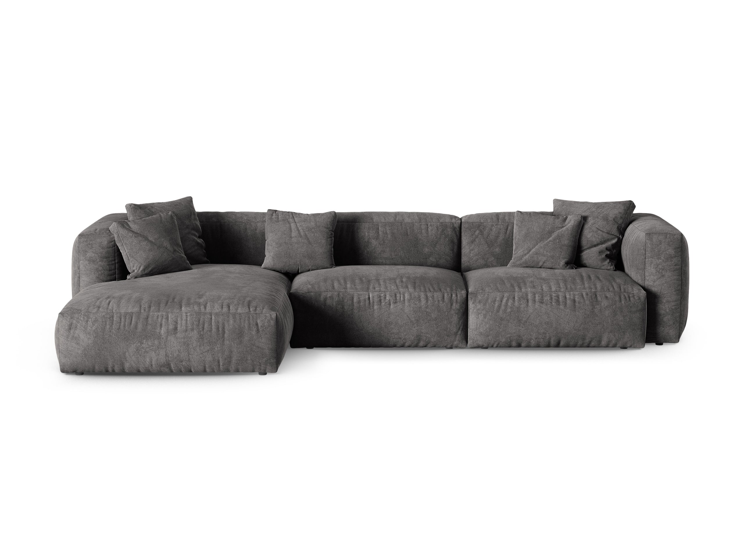 Micadoni Martina rohová sedačka 330 × 176 cm - Zamat Vogue (Vog15) - Sivá - Nohy: Čierny plast - Ľavé prevedenie - Variant 90 cm