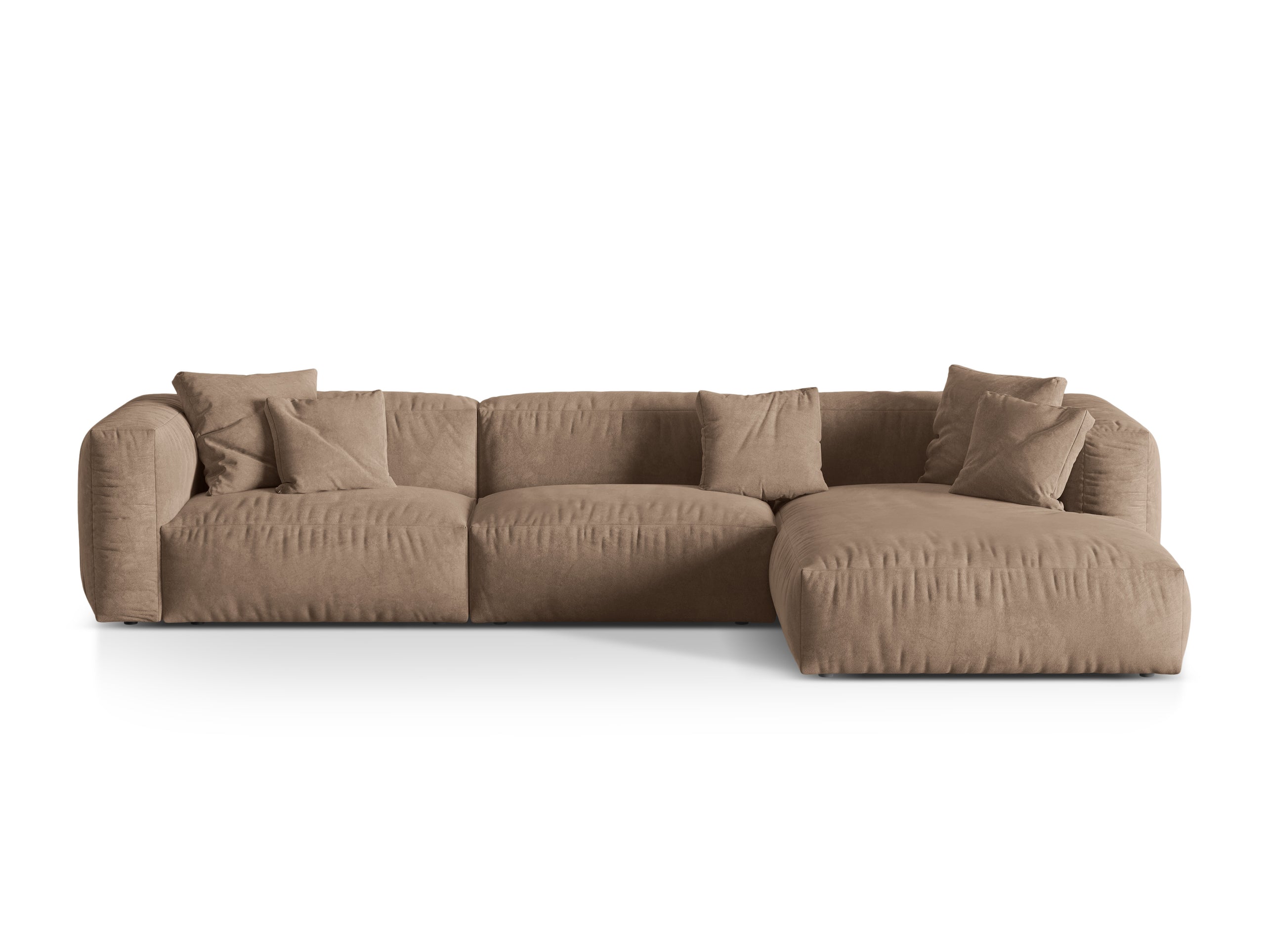 Micadoni Martina rohová sedačka 330 × 176 cm - Zamat Vogue (Vog3) - Tmavobéžová - Nohy: Čierny plast - Pravé prevedenie - Variant 76 cm