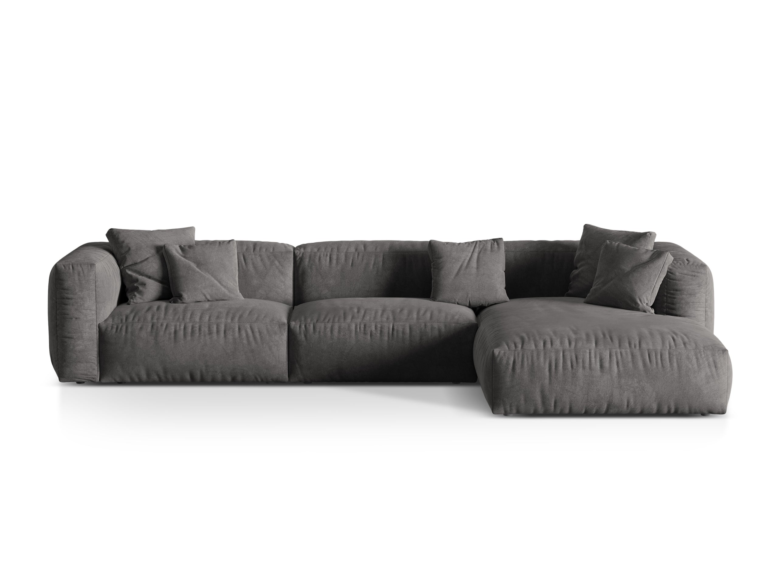 Micadoni Martina rohová sedačka 330 × 176 cm - Zamat Vogue (Vog15) - Sivá - Nohy: Čierny plast - Pravé prevedenie - Variant 76 cm