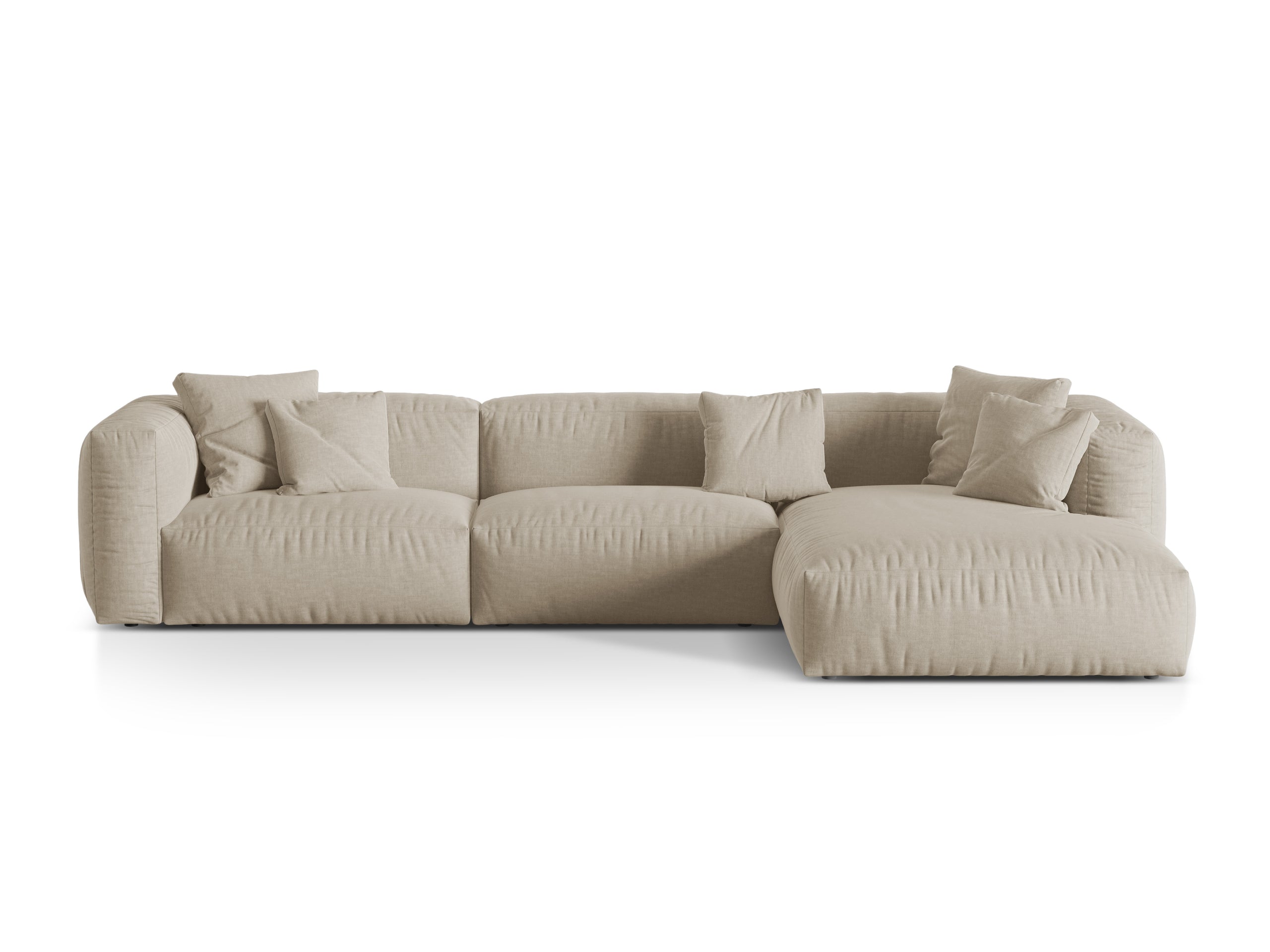 Micadoni Martina rohová sedačka 330 × 176 cm - Štrukturovaná látka Boston (Botoffee) - Svetlobéžová - Nohy: Čierny plast - Pravé prevedenie - Variant 76 cm