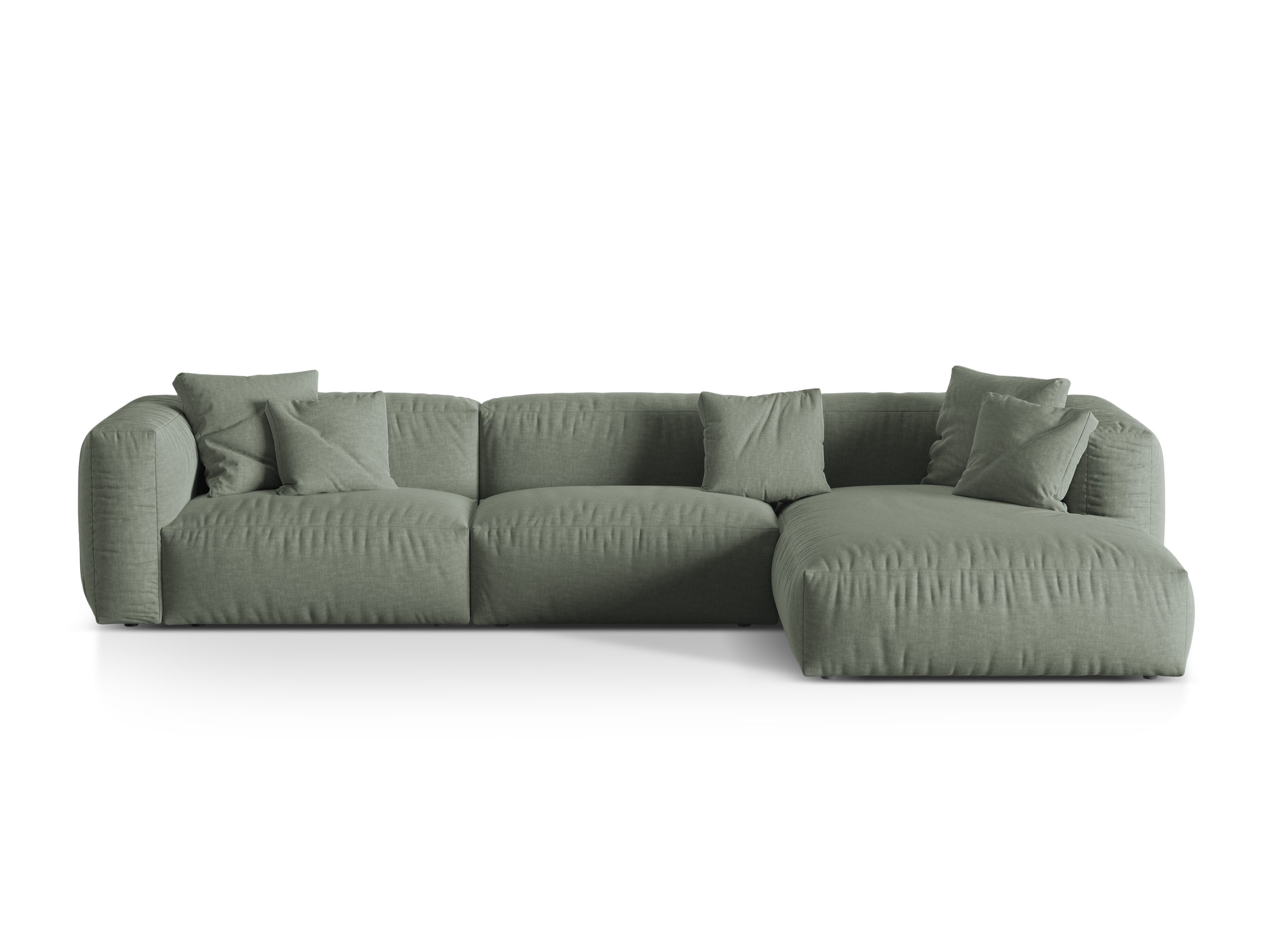 Micadoni Martina rohová sedačka 330 × 176 cm - Štrukturovaná látka Boston (Bowagreen) - Machovozelená - Nohy: Čierny plast - Pravé prevedenie - Variant 76 cm