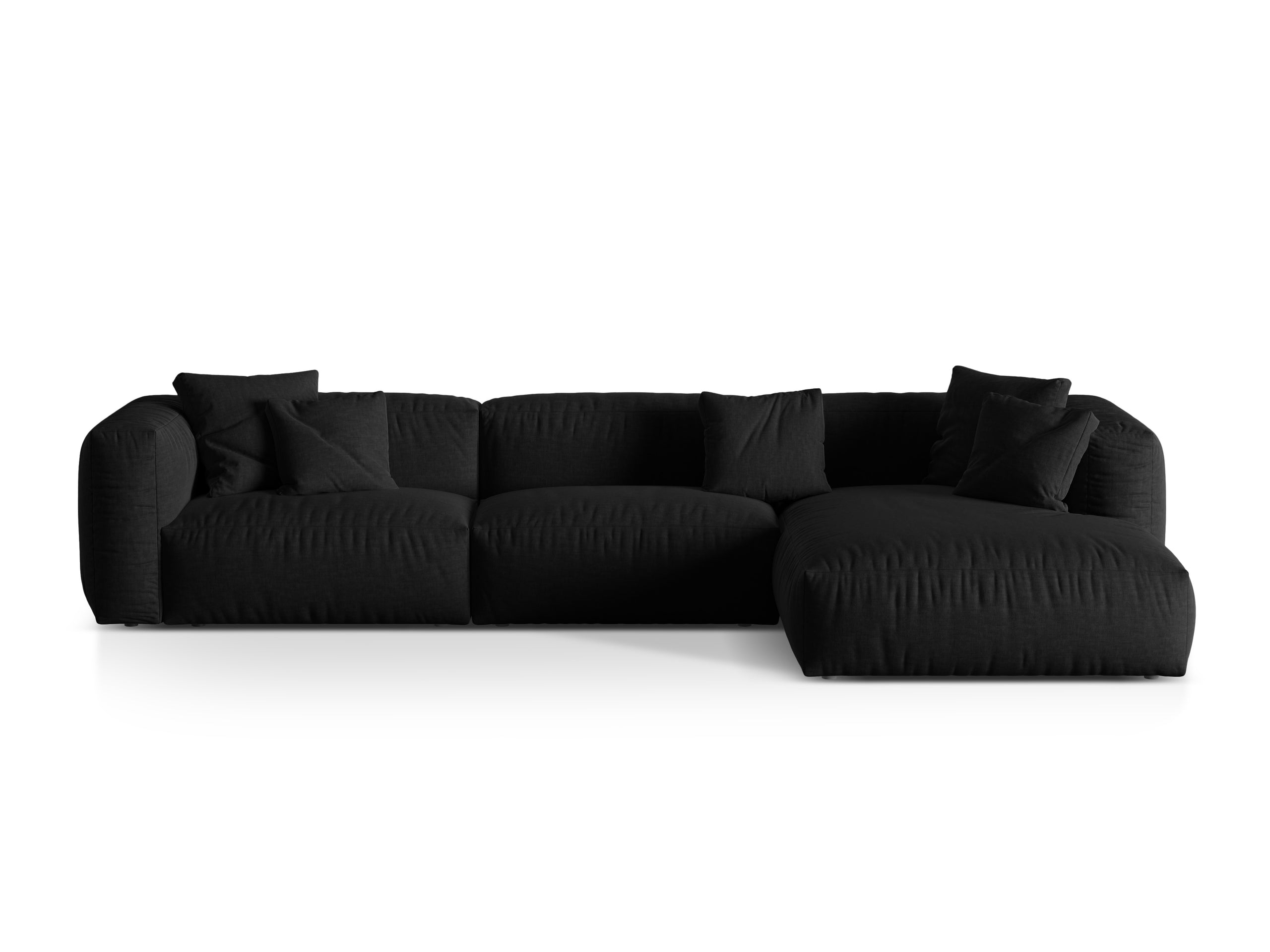 Micadoni Martina rohová sedačka 330 × 176 cm - Štrukturovaná látka Boston (Boblack) - Čierna - Nohy: Čierny plast - Pravé prevedenie - Variant 76 cm