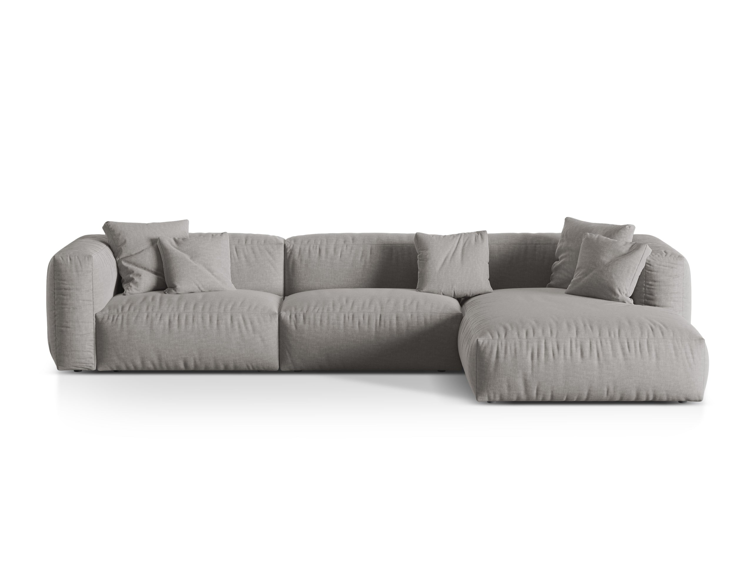 Micadoni Martina rohová sedačka 330 × 176 cm - Štrukturovaná látka Boston (Boligre) - Svetlosivá - Nohy: Čierny plast - Pravé prevedenie - Variant 76 cm
