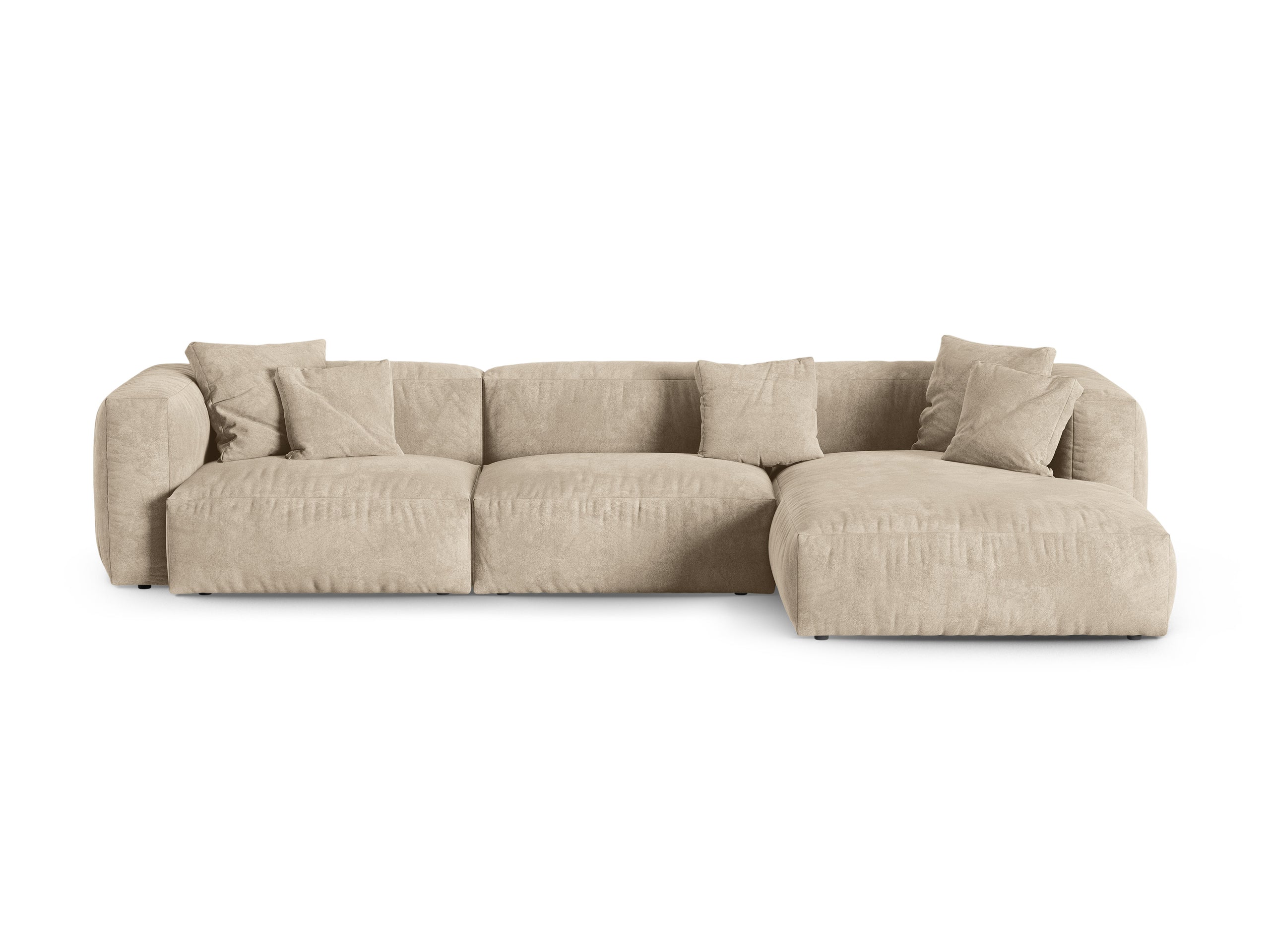 Micadoni Martina rohová sedačka 330 × 176 cm - Zamat Vogue (Vog1) - Svetlobéžová - Nohy: Čierny plast - Pravé prevedenie - Variant 90 cm