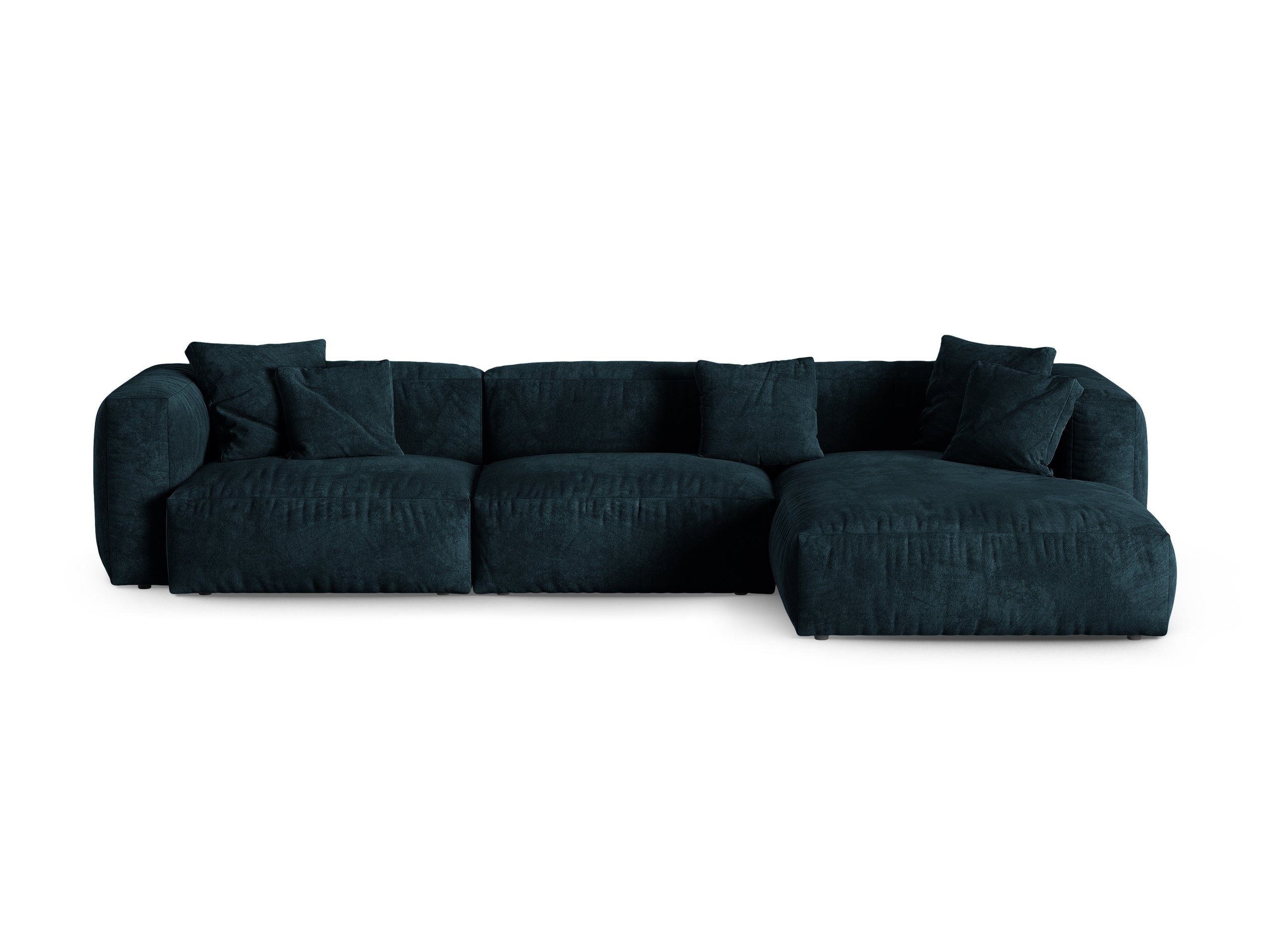 Micadoni Martina rohová sedačka 330 × 176 cm - Zamat Vogue (Vog13) - Tmavá petrolejová - Nohy: Čierny plast - Pravé prevedenie - Variant 90 cm