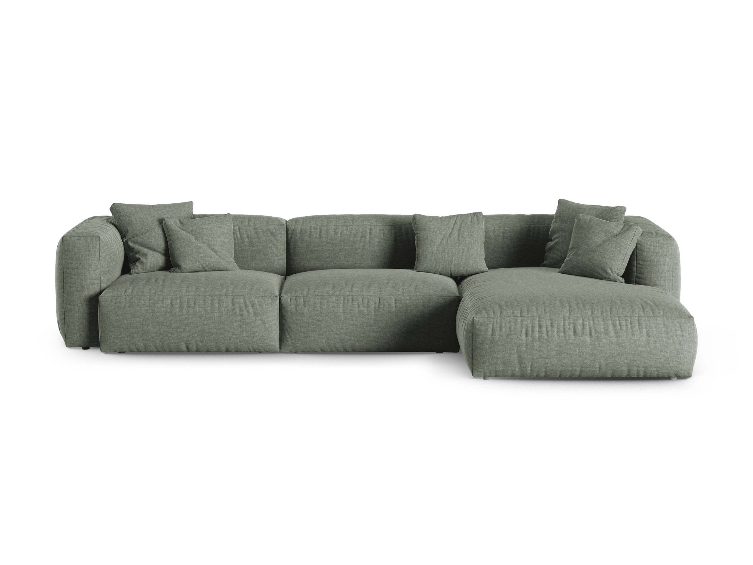 Micadoni Martina rohová sedačka 330 × 176 cm - Štrukturovaná látka Boston (Bowagreen) - Machovozelená - Nohy: Čierny plast - Pravé prevedenie - Variant 90 cm