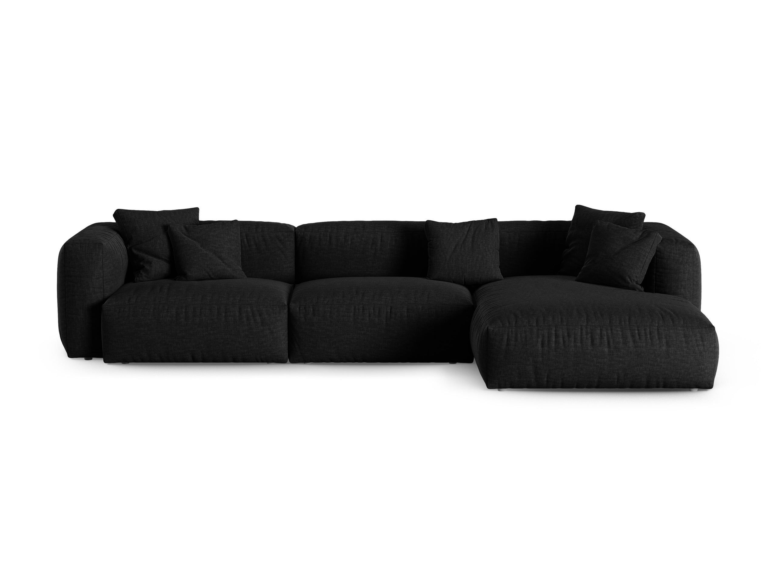 Micadoni Martina rohová sedačka 330 × 176 cm - Štrukturovaná látka Boston (Boblack) - Čierna - Nohy: Čierny plast - Pravé prevedenie - Variant 90 cm
