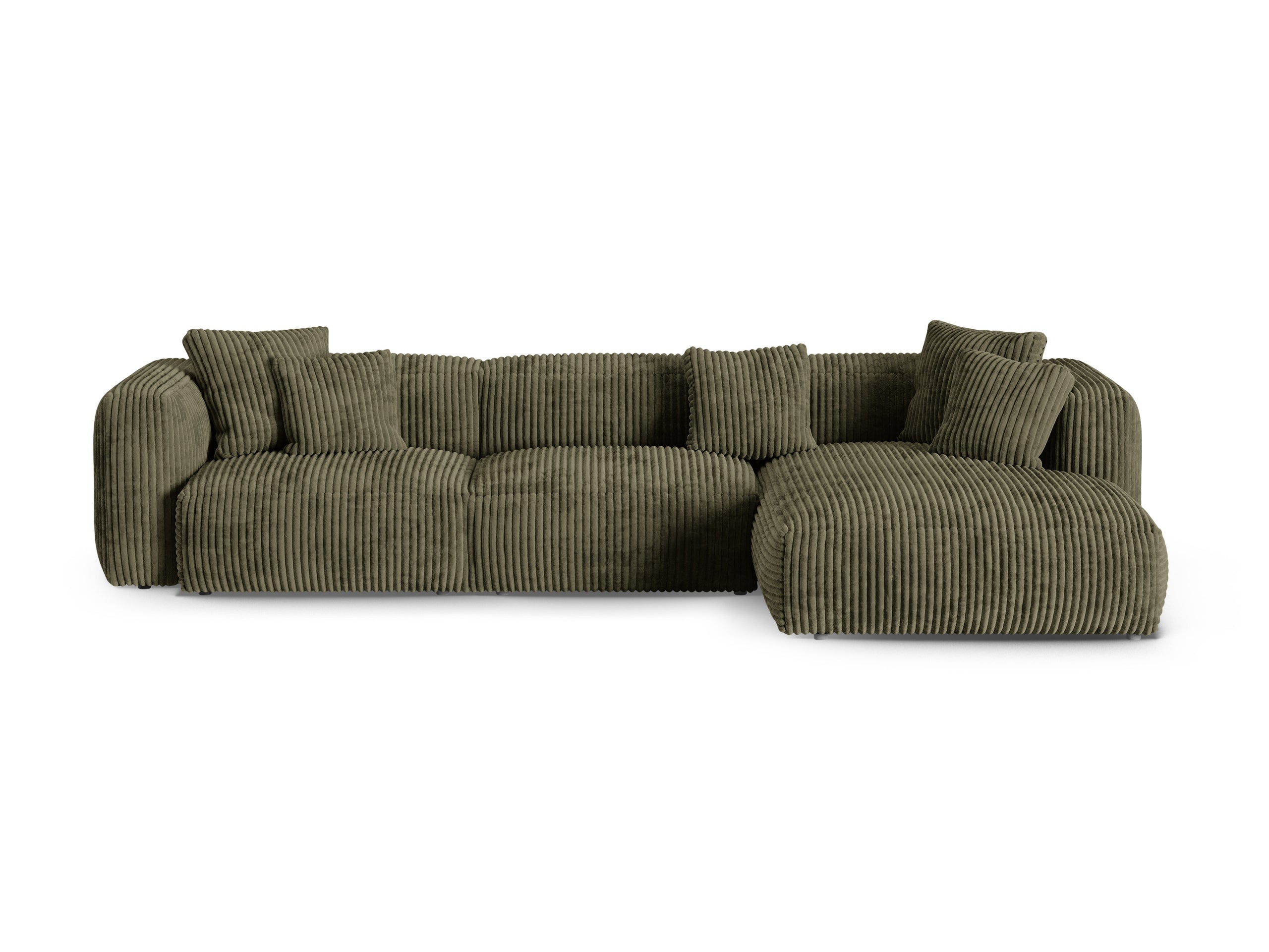 Micadoni Martina rohová sedačka 330 × 176 cm - Menčester Tilia (Til37) - Machovozelená - Nohy: Čierny plast - Pravé prevedenie - Variant 90 cm