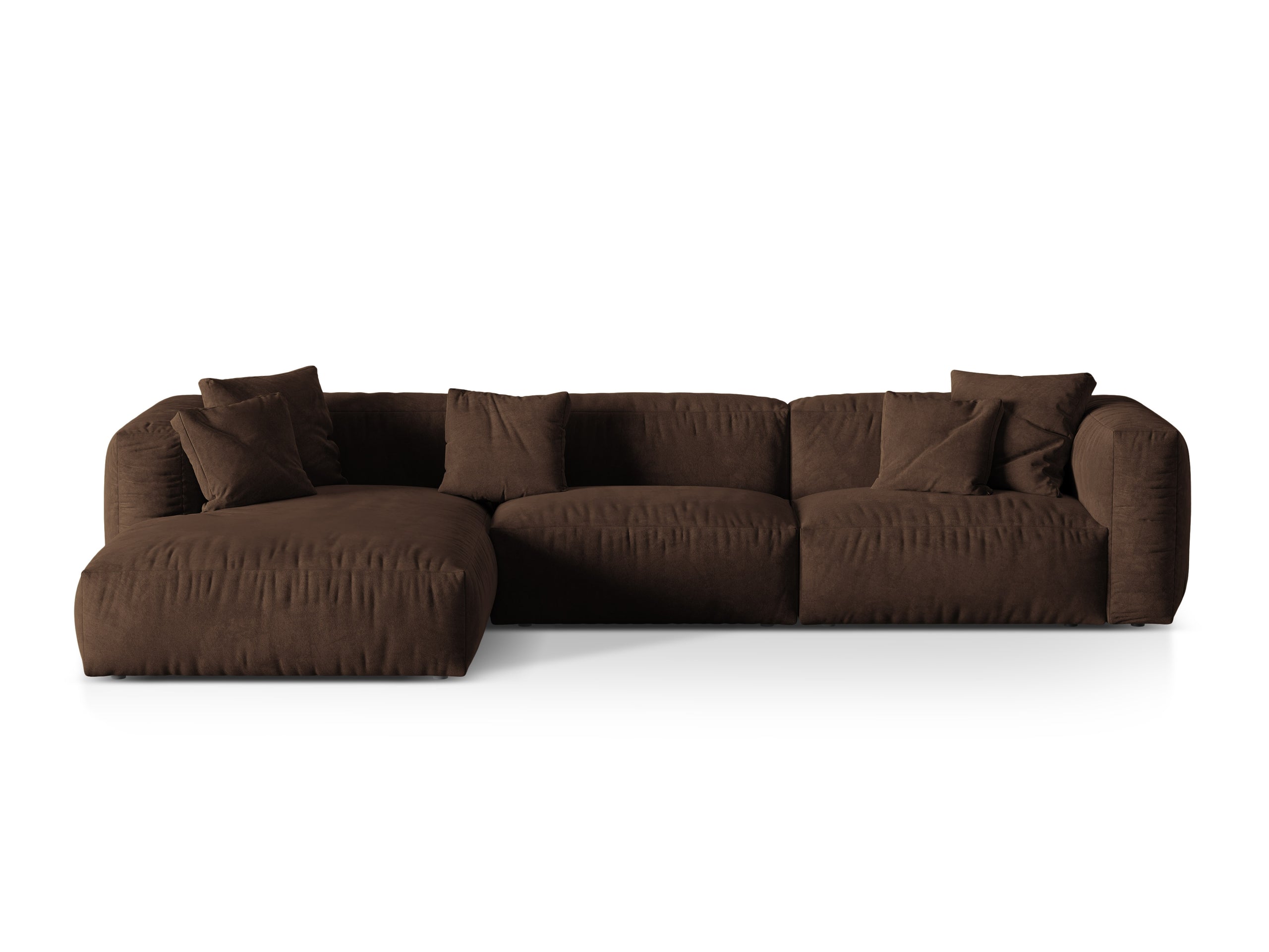Micadoni Martina rohová sedačka 330 × 176 cm - Zamat Vogue (Vog6) - Čokoládová - Nohy: Čierny plast - Ľavé prevedenie - Variant 76 cm