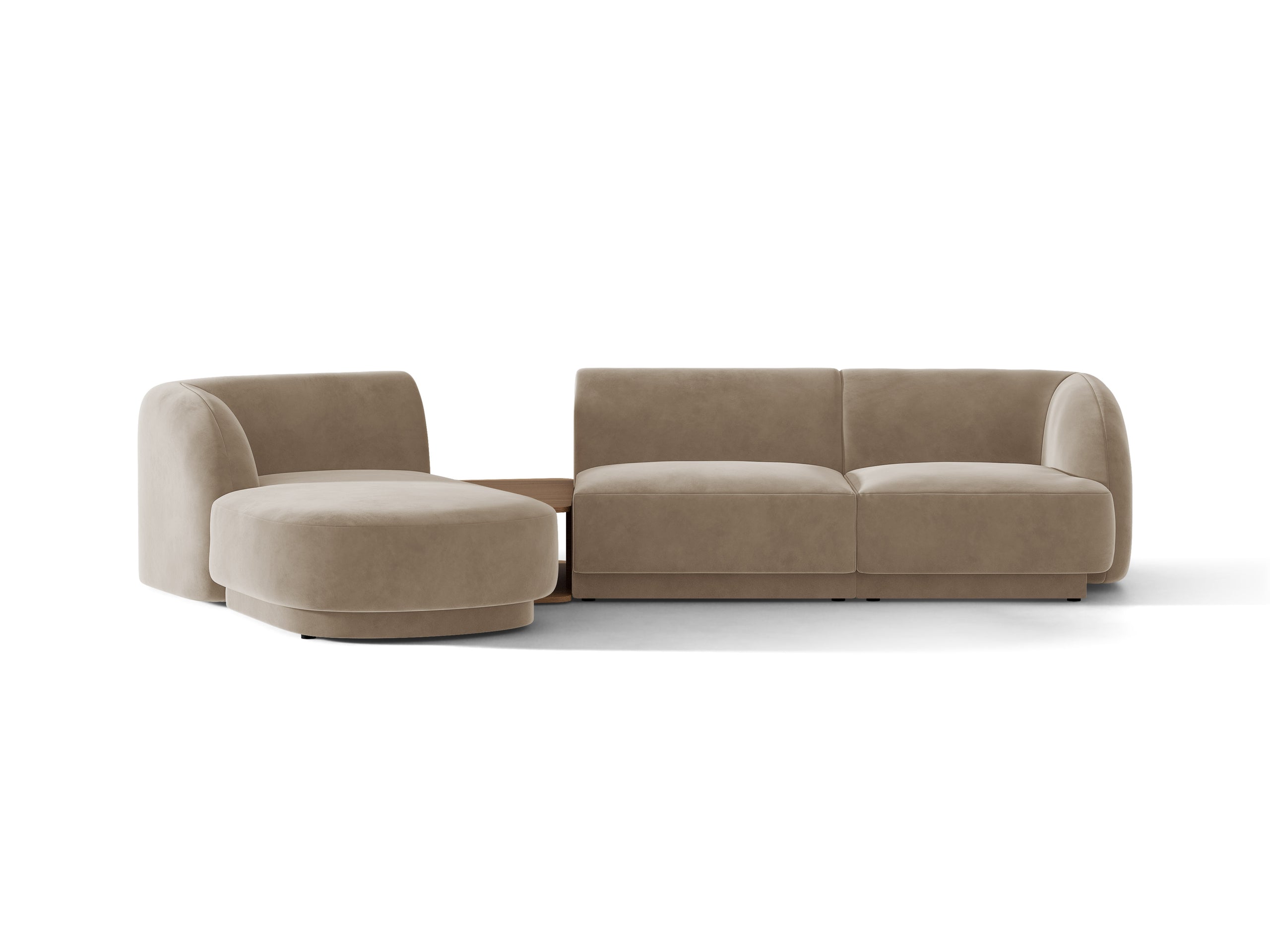 Micadoni Miley modul sedačky s podrúčkou 303 × 178 cm - Zamat Bluvel (Blu40) - Kapučínová - Ľavé prevedenie