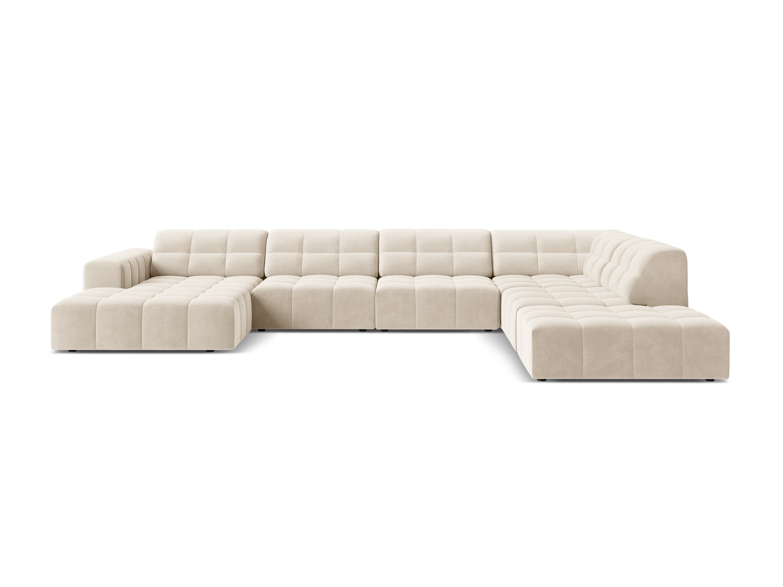 Micadoni Jennifer panoramatická sedačka 375 × 263 cm - Zamat Bluvel (Blu22) - Svetlobéžová - Pravé prevedenie