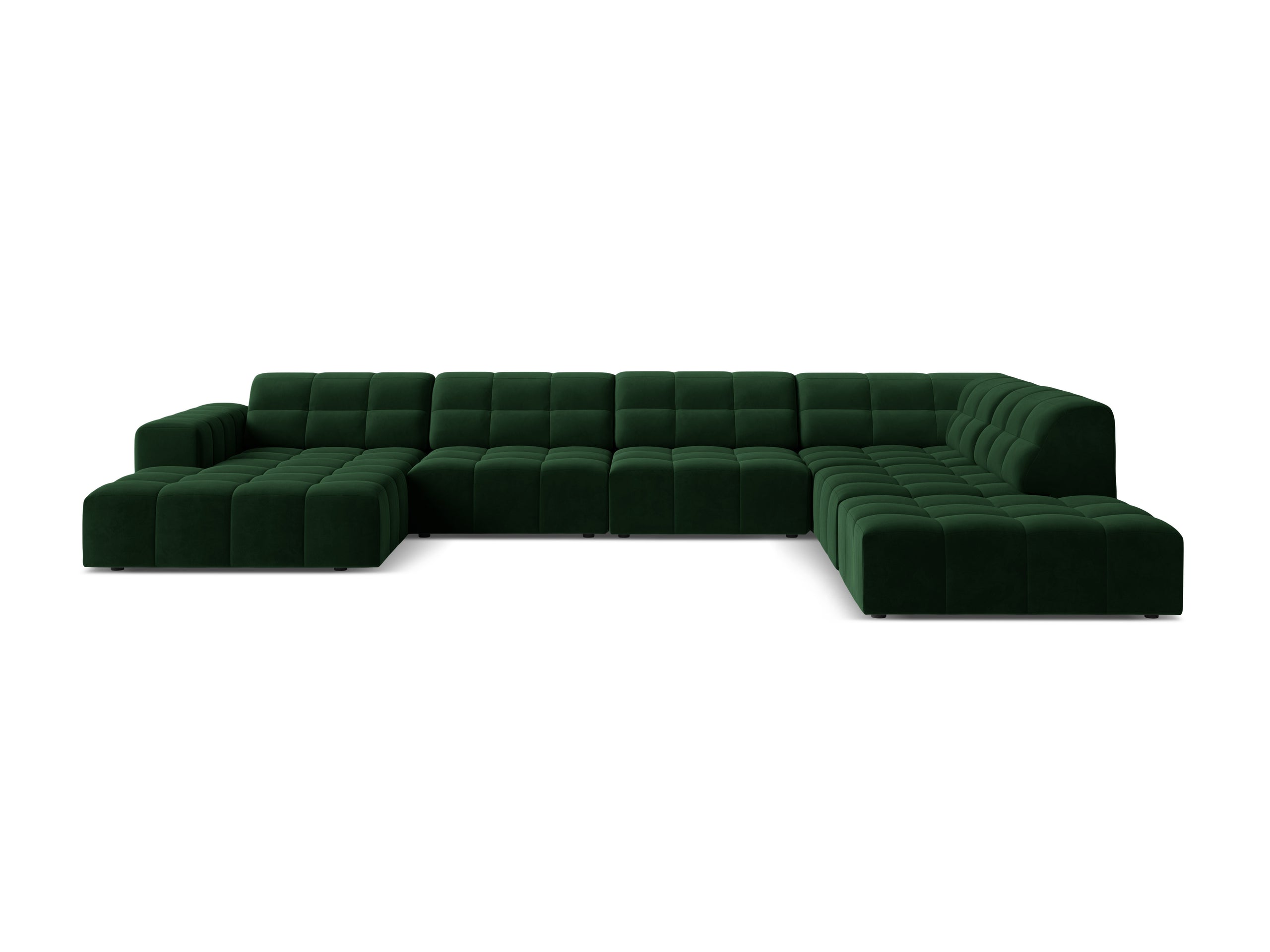 Micadoni Jennifer panoramatická sedačka 375 × 263 cm - Zamat Bluvel (Blu78) - Fľaškovozelená - Pravé prevedenie