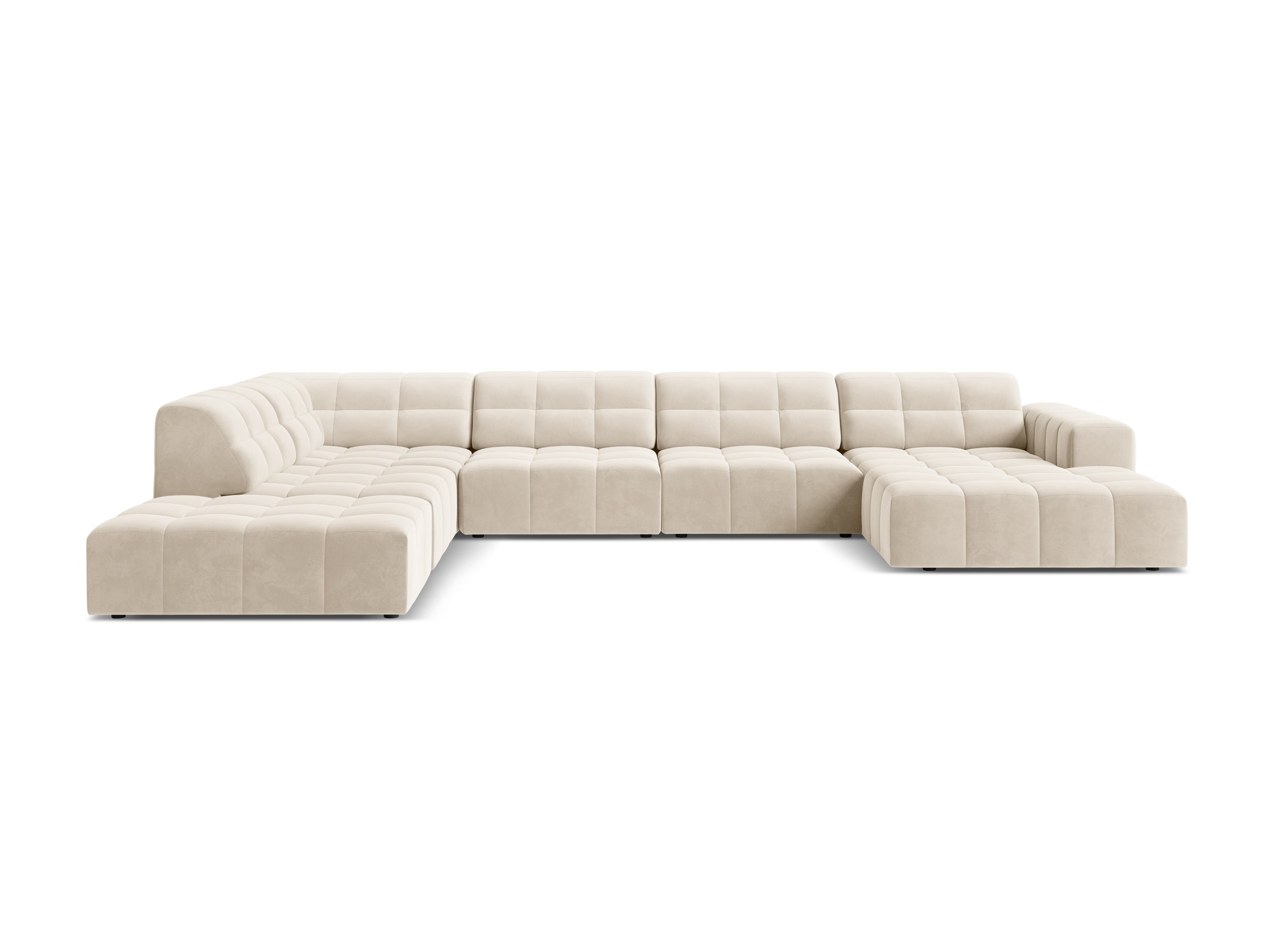 Micadoni Jennifer panoramatická sedačka 375 × 263 cm - Zamat Bluvel (Blu22) - Svetlobéžová - Ľavé prevedenie