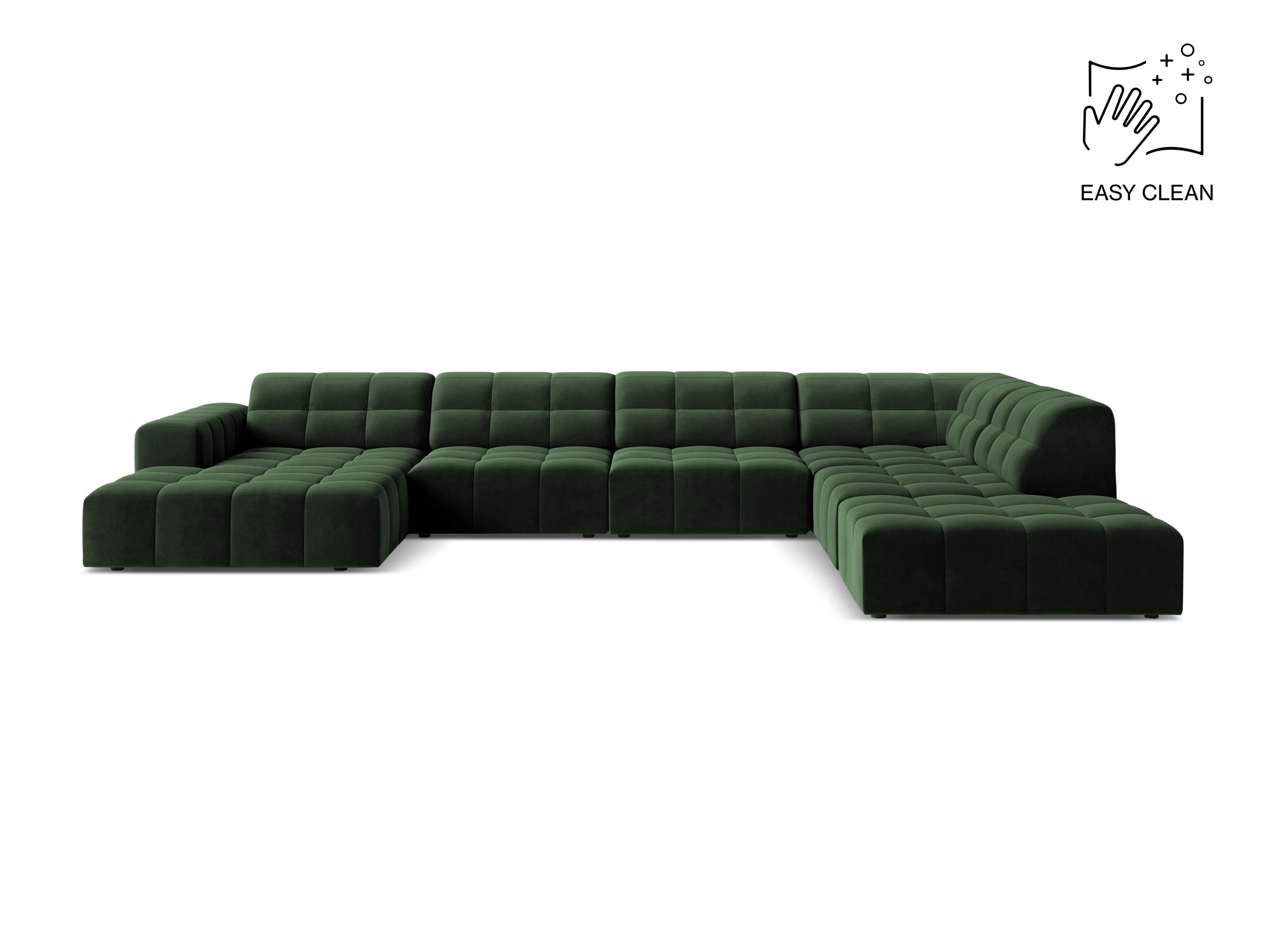 Micadoni Jennifer panoramatická sedačka 375 × 263 cm - Zamat Venus (Ven2940) - Fľaškovozelená - Pravé prevedenie