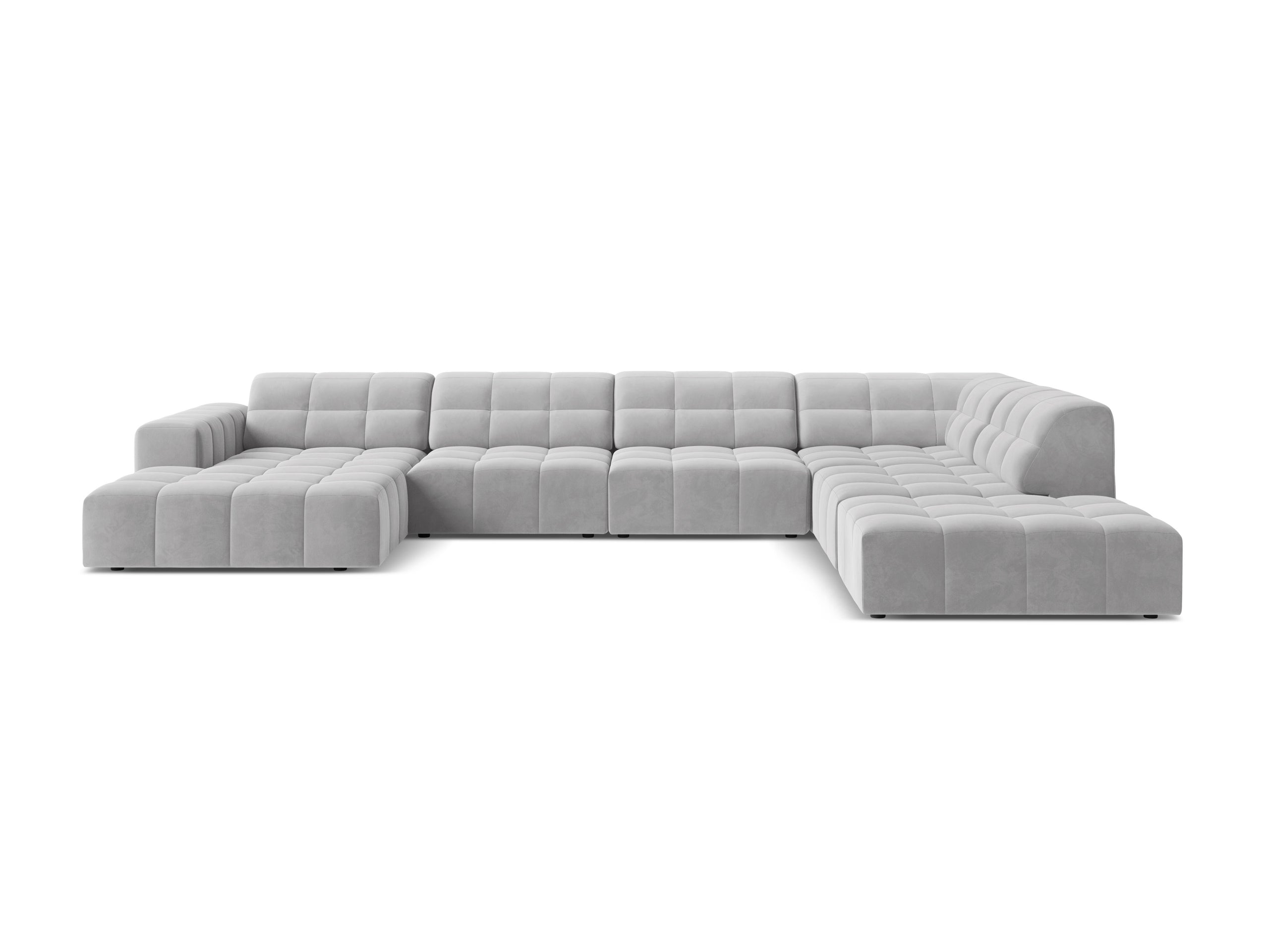 Micadoni Jennifer panoramatická sedačka 375 × 263 cm - Zamat Bluvel (Blu03) - Strieborná - Pravé prevedenie