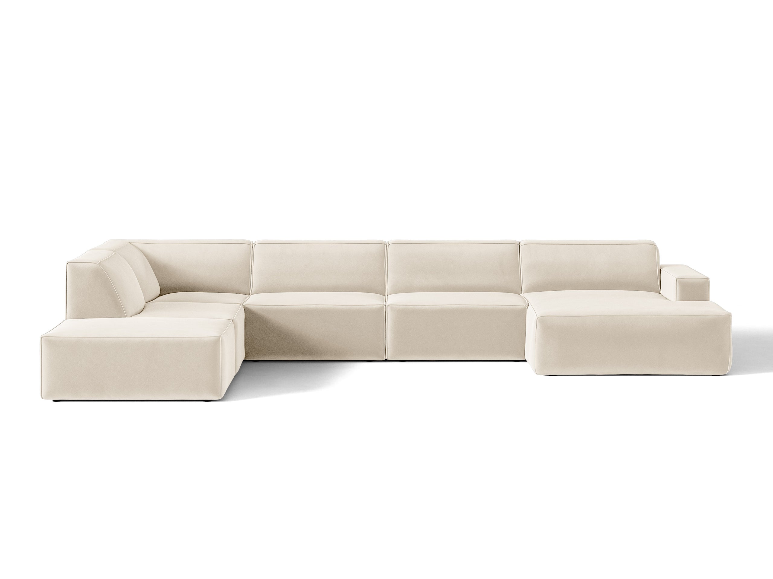 Micadoni Jodie panoramatická sedačka 361 × 258 cm - Zamat Bluvel (Blu22) - Svetlobéžová - Ľavé prevedenie