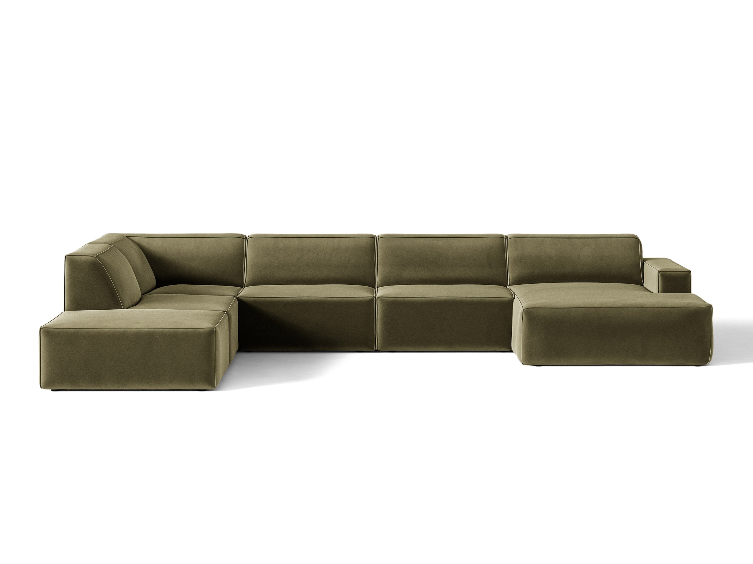 Micadoni Jodie panoramatická sedačka 361 × 258 cm - Zamat Bluvel (Blu77) - Zelená - Ľavé prevedenie