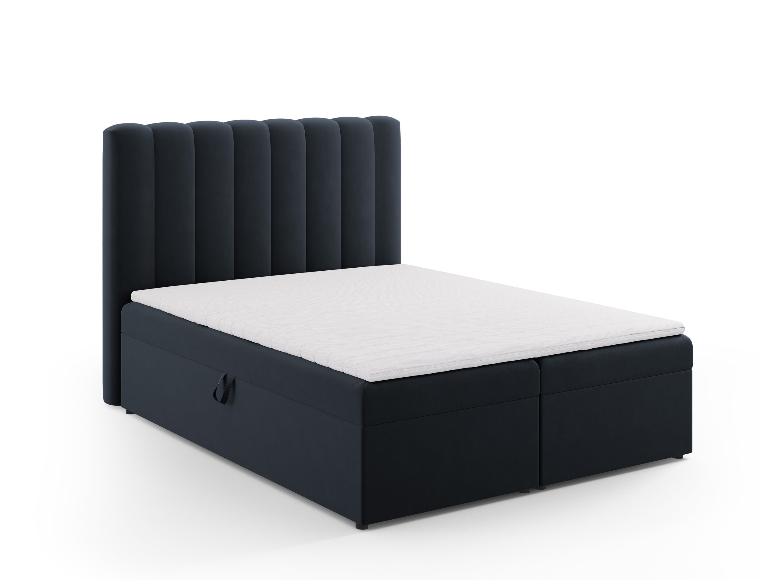 Micadoni Kelp kontinentálna posteľ - Zamat Bluvel 89 (Blu89) - TMAVOMODRÁ - Plocha na spanie 180 × 200 cm - Čierny plast