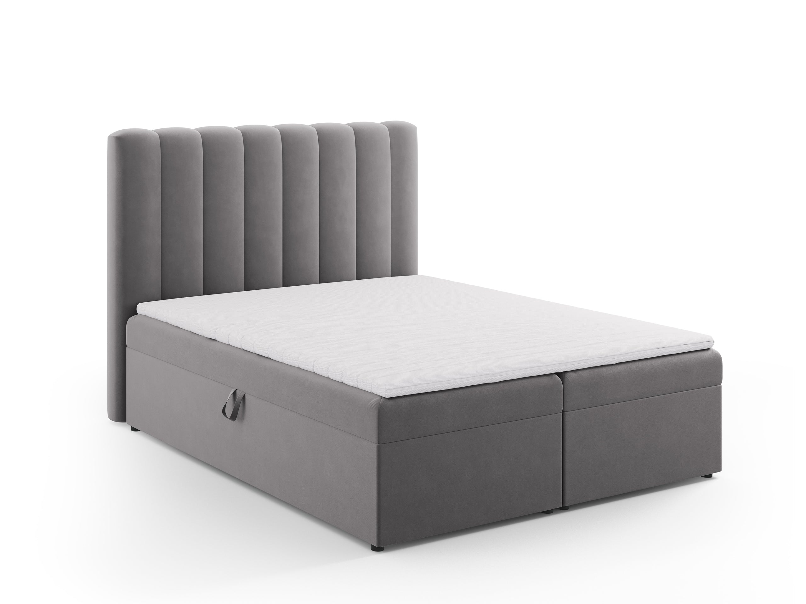 Micadoni Kelp kontinentálna posteľ - Zamat Bluvel 14 (Blu14) - SIVÁ - Plocha na spanie 160 × 200 cm - Čierny plast